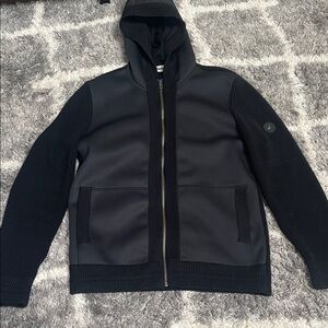 Beymen Club Men's Mixed Media Rib-Knit Full Zip Hooded Jacket